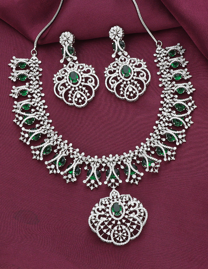 Designer Rhodhium Zirconia Necklace Set