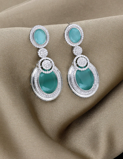 Designer Rhodium Polish Mint Green Dangler Earrings