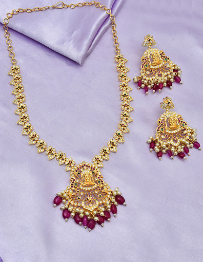 Designer Gold Pink Necklace Set