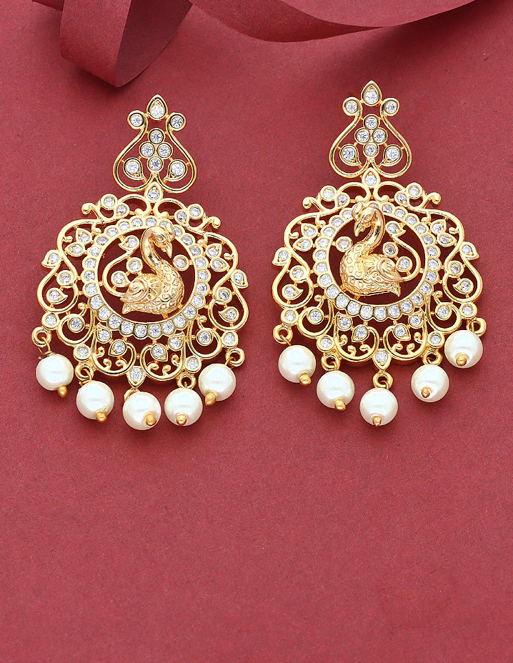 Designer Zirconia Peacock Gold Chandbali Earrings