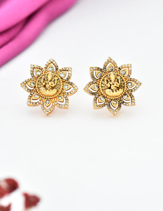 Designer Zirconia Antique Ganesh Stud Earrings