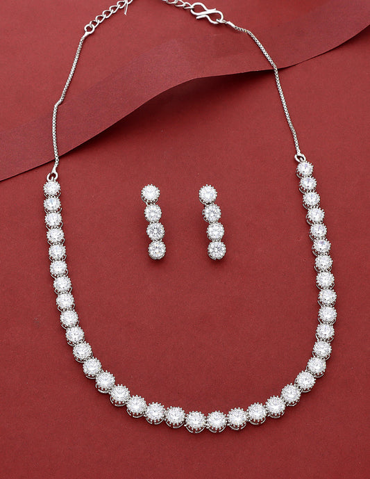 Designer Rhodium Polish Zirconia Necklace Set