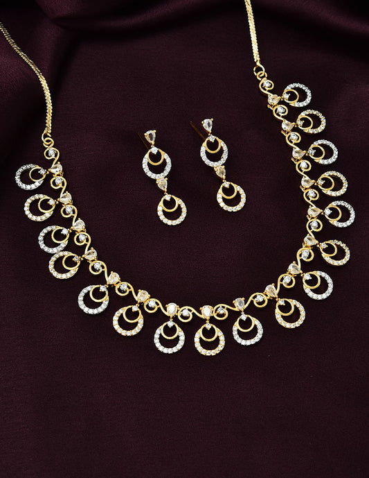 Designer Rhodium and Gold Polish Zirconia Necklace Set