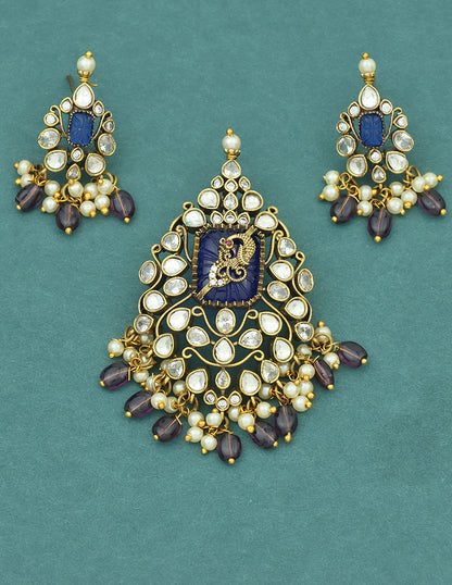 Designer Victorian Kundan Pendant Set with Amethyst Stone