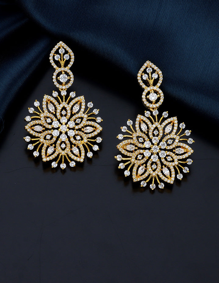 Designer Zirconia Gold Dangler Earrings