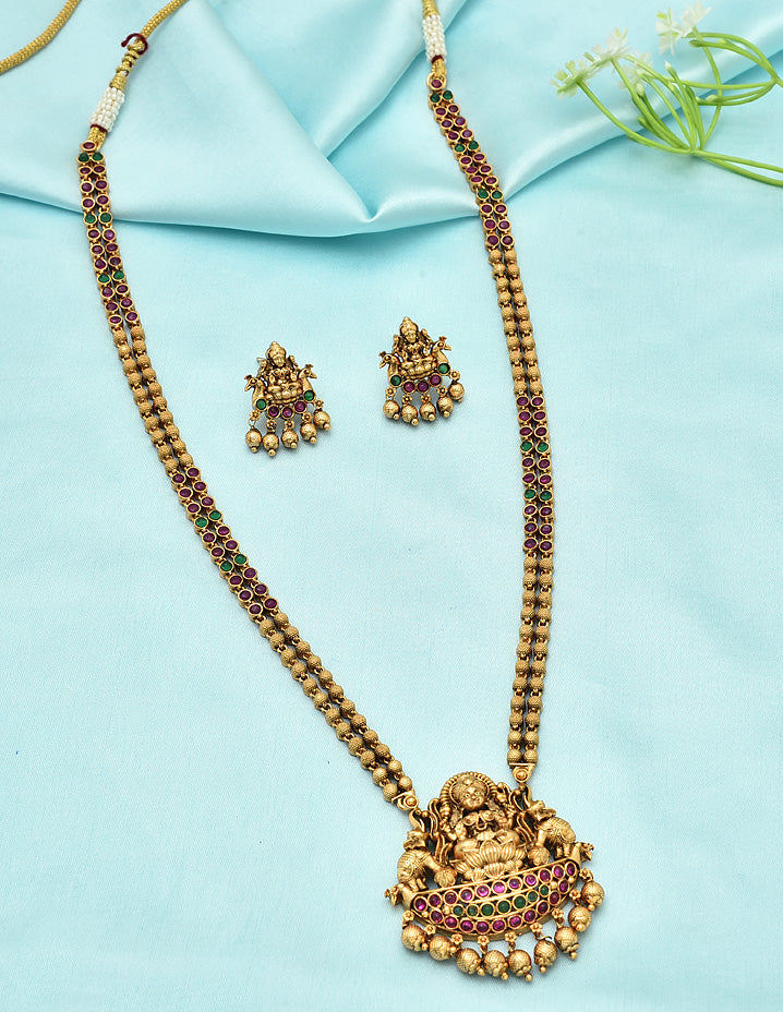 Matt Lakshmi Devi Full Ruby Emerald Haaram Set