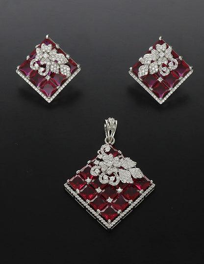 Zirconia Rhodhium Polish Pendant Set