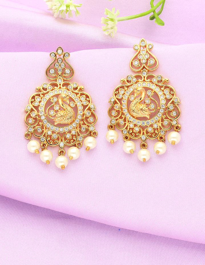 Designer Zirconia Peacock Gold Chandbali Earrings