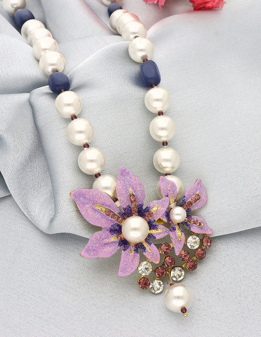 Designer Pearls and Monalisa Beads Floral Pendant Mala