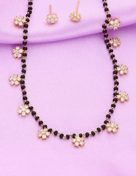 Designer Zirconia Black Bead Mangalsutra Set