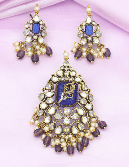 Designer Victorian Kundan Pendant Set with Amethyst Stone