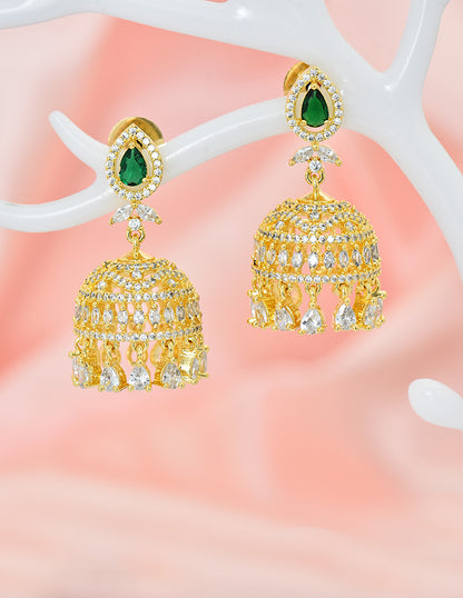 Designer Gold Polish Zirconia Jhumka Earrings