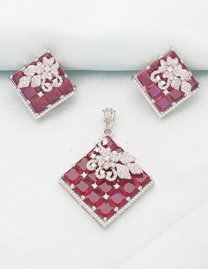 Zirconia Rhodhium Polish Pendant Set