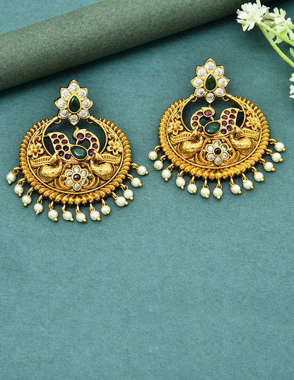 Designer Peacock Kempu Chandbali Earrings