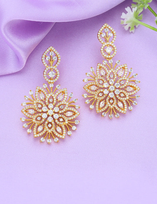 Designer Zirconia Gold Dangler Earrings