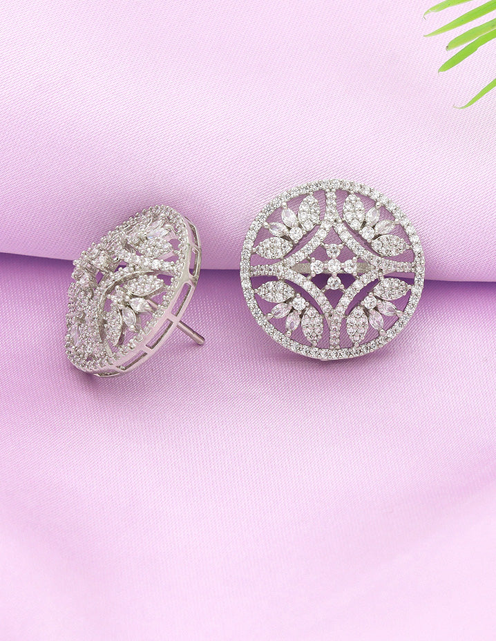 Designer Zirconia Rhodhium Stud Earrings