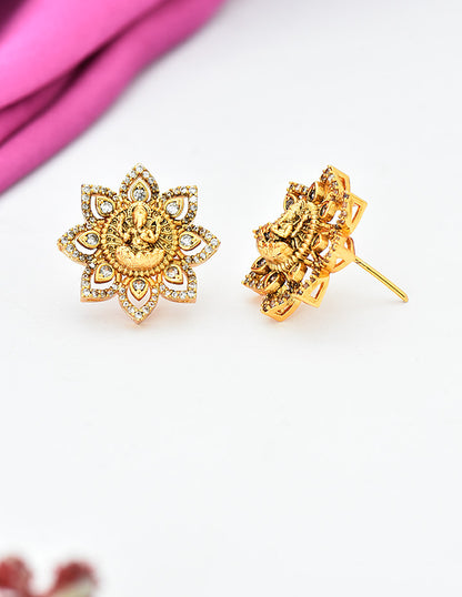 Designer Zirconia Antique Ganesh Stud Earrings