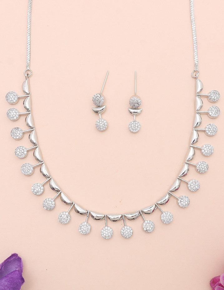 Designer Rhodhium Polish Zirconia Necklace Set