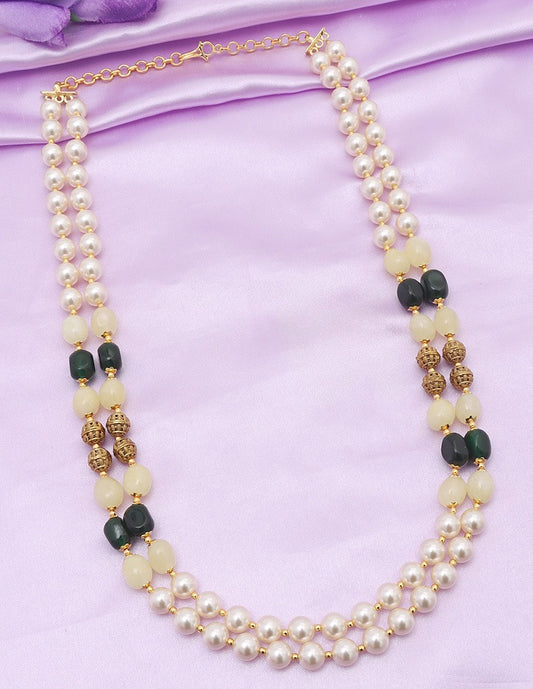 Designer 2-Lines Pearls and Green Beads Mala