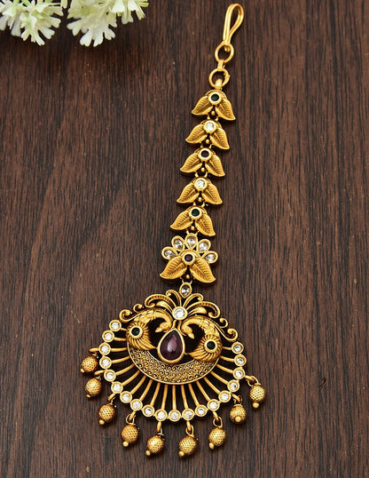 Designer Antique Peacock Kempu Maang Tikka