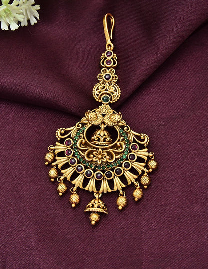 Designer Antique Peacock Kempu Maang Tikka