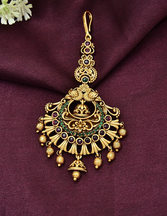 Designer Antique Peacock Kempu Maang Tikka