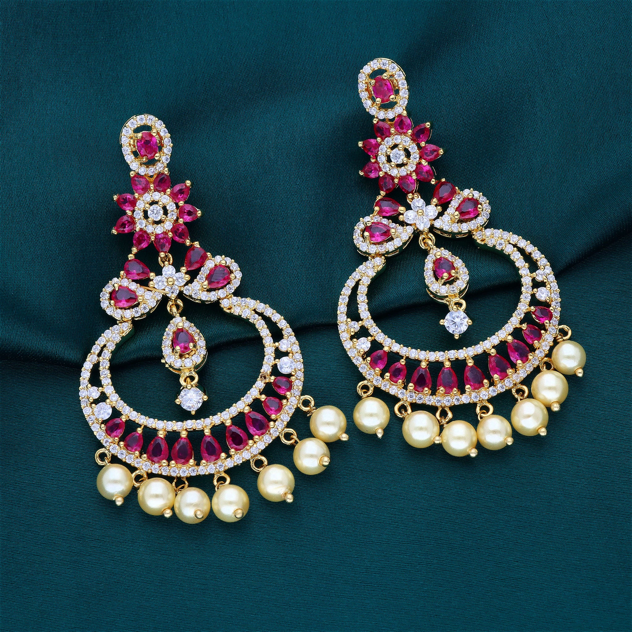 Ruby Kemp White CZ stone Traditional Chandbali Earrings  Simpliful Jewelry