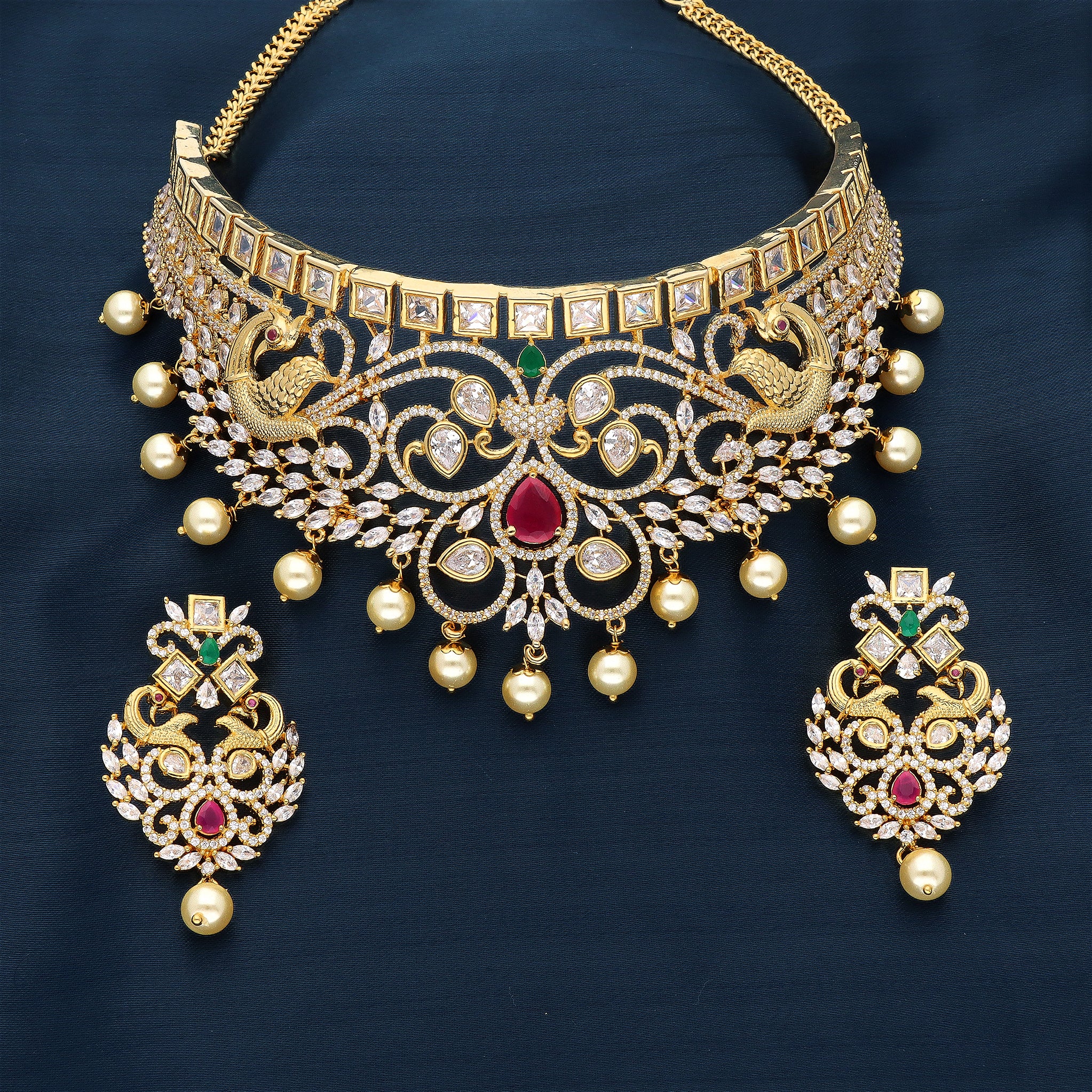 Sukkhi Green Gold Plated Kundan & CZ Choker Necklace Set For Women -  Sukkhi.com