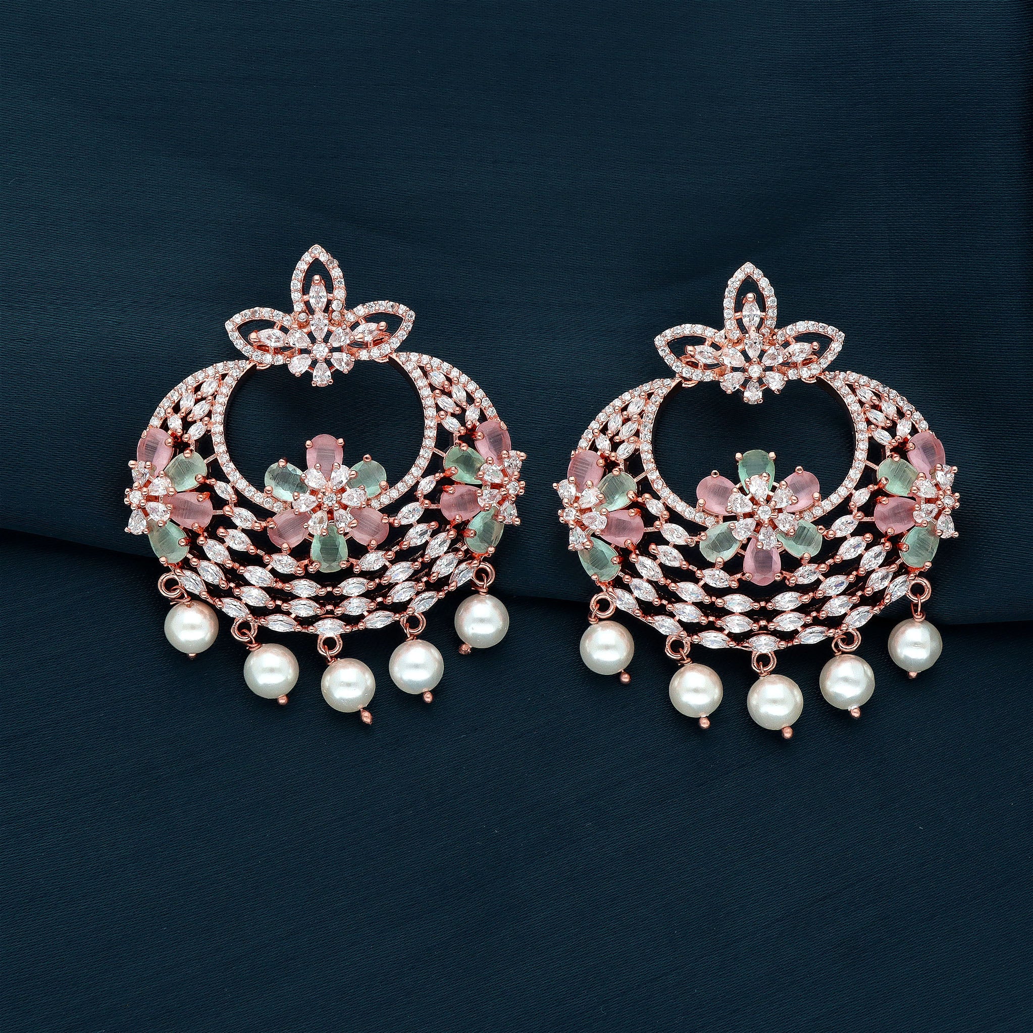 The Padmavat Silver Chand Bali Earrings (White/Oxidised) — KO Jewellery