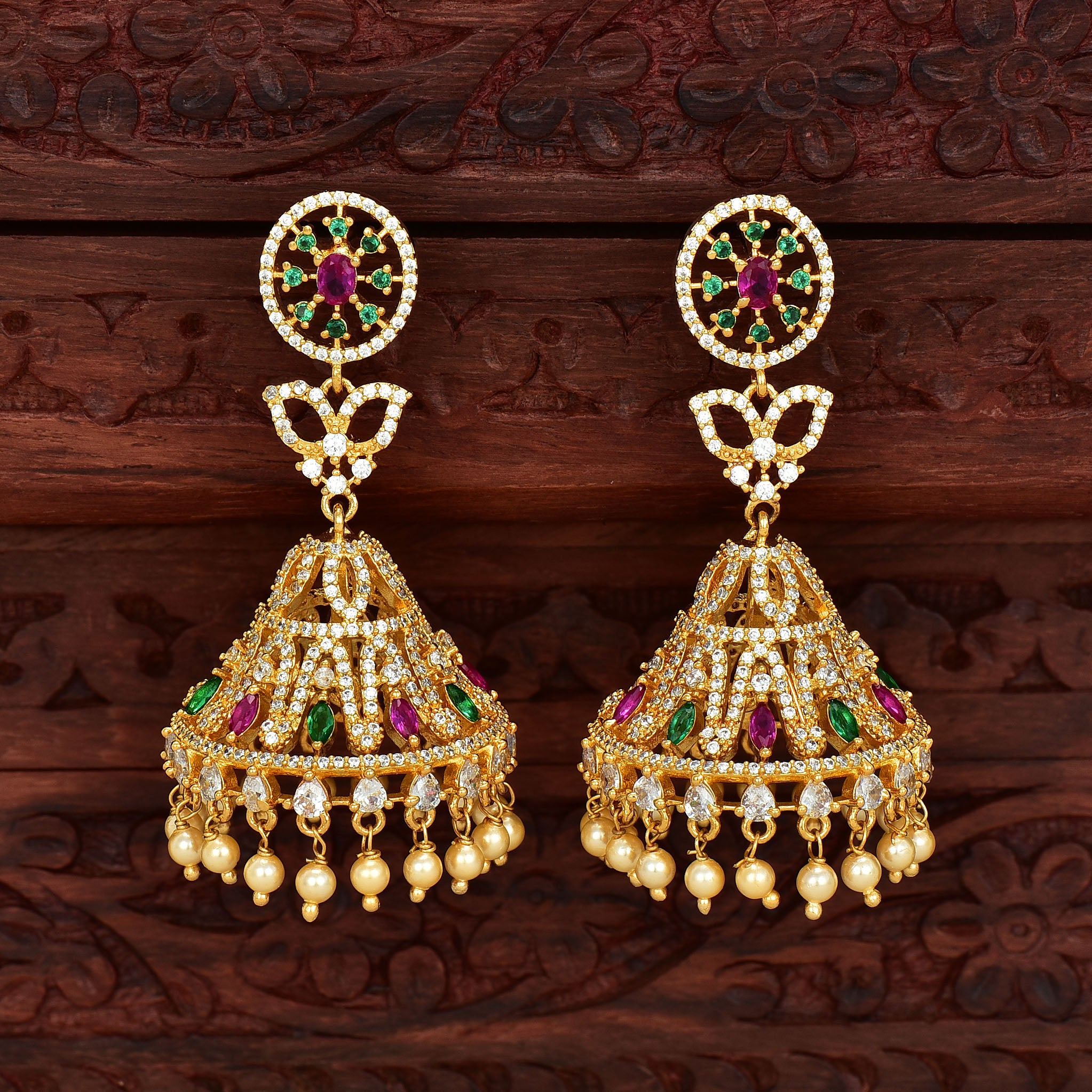 22K Gold Jhumkas (Buttalu) - Gold Dangle Earrings with Beads (Temple  Jewellery) - 235-GJH2274 in 43.450 Grams