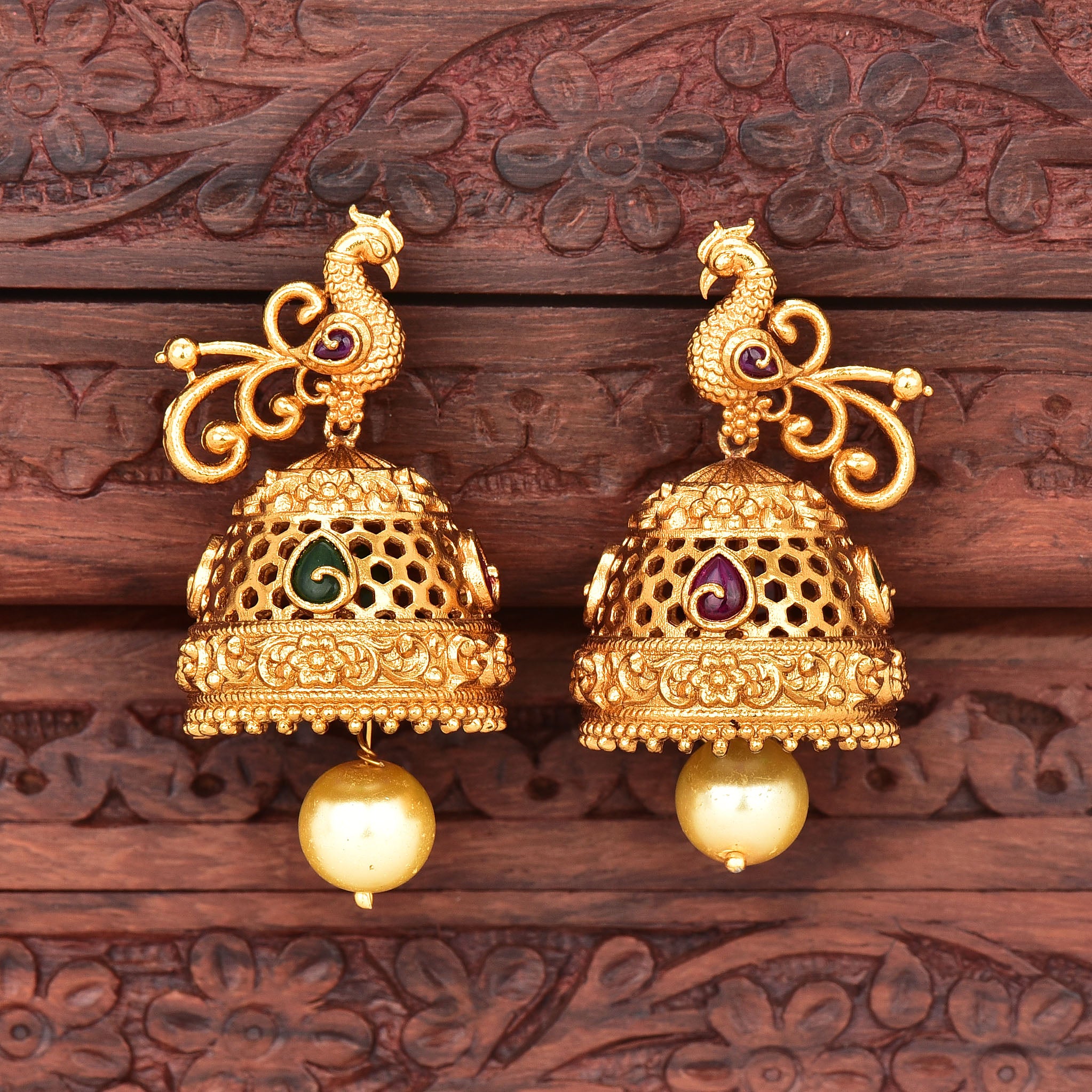 Traditional Peacock Jhumka Earrings for Women – Lime Green | FashionCrab.com