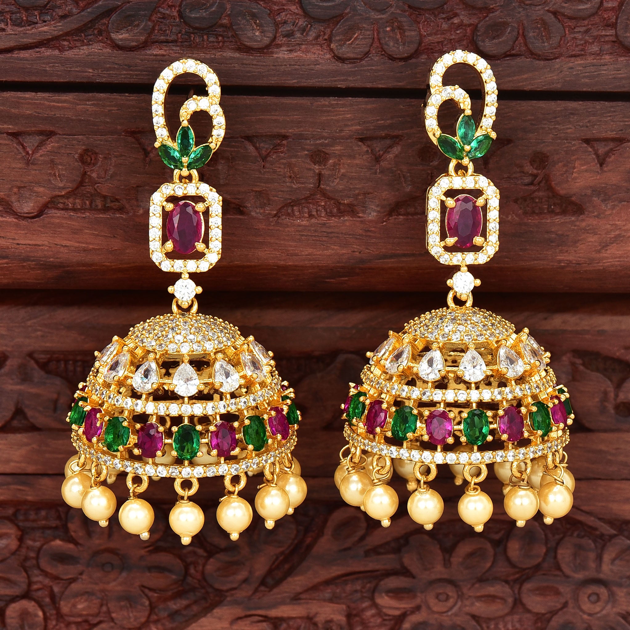 Gold Plated Enamelled Jhumka Earrings – Silvermerc Designs