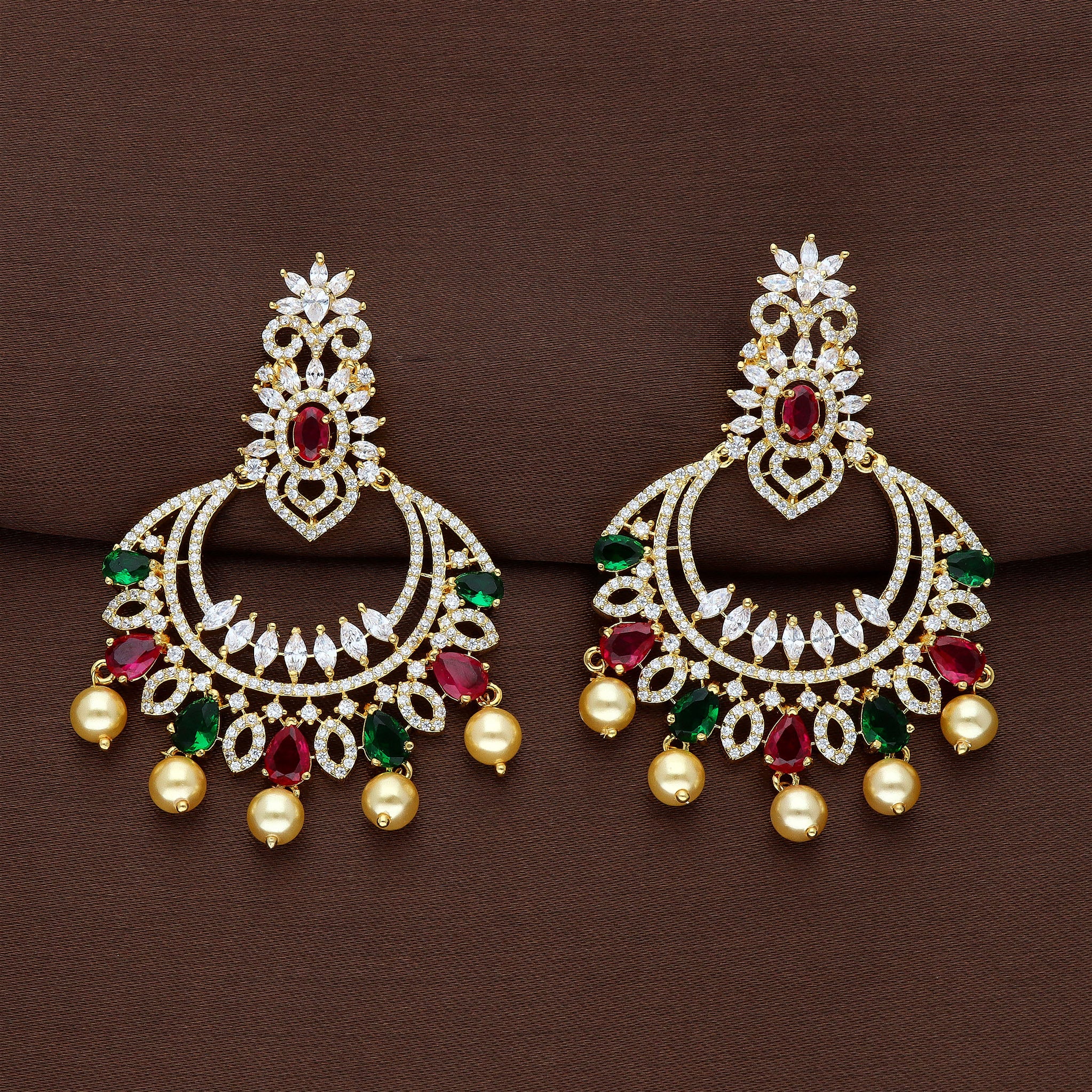 American diamond chandbali earrings Latest Design | AD stone ganga jam –  Indian Designs