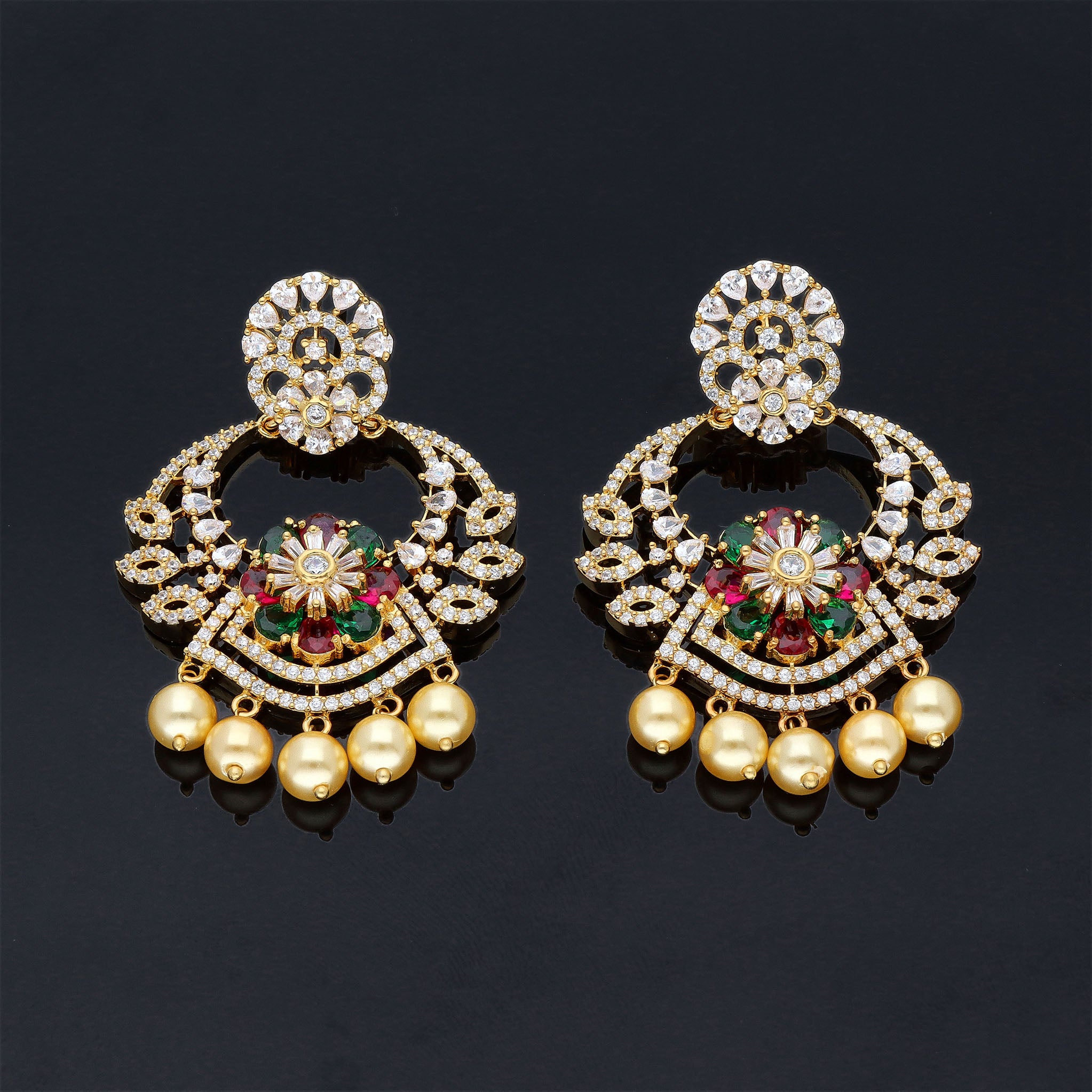Traditional Gold and Diamond Polki Chand Bali Earring Pair with rubies  G  K Ratnam